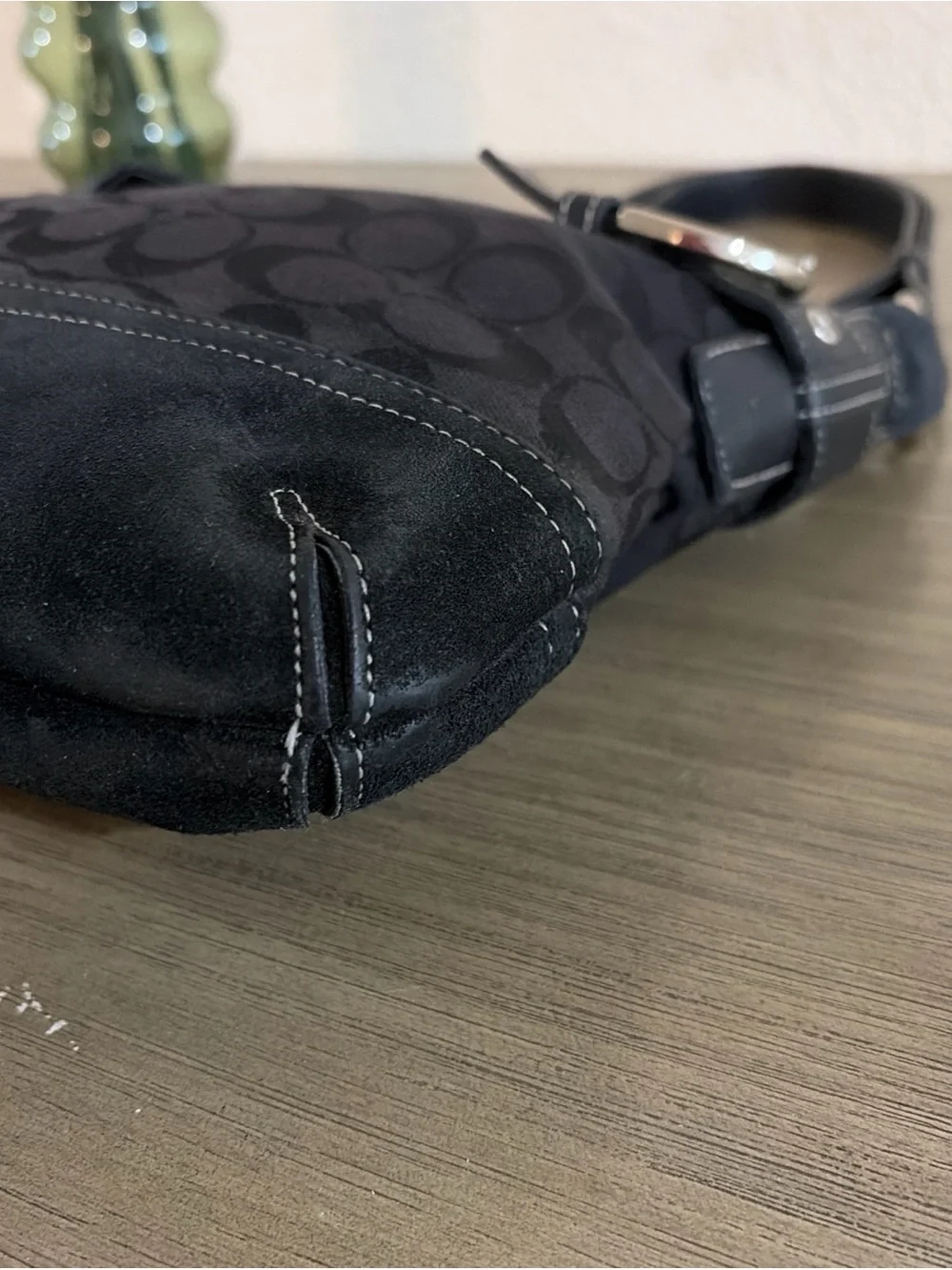 Coach 3574 Signature Shoulder Bag Black Canvas/Leather/Suede